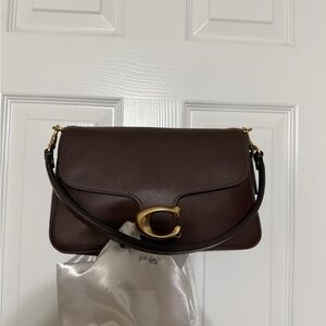 Coach Dark Brown Leather Shoulder Bag with Gold Hardware